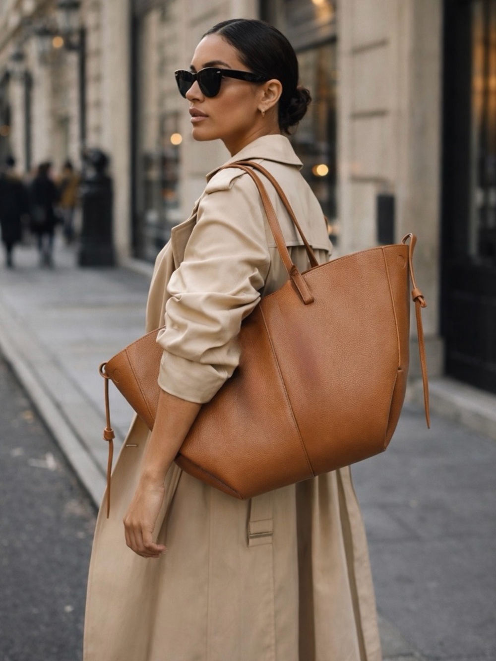 Camel Vegan Leather Tote Bag Oversized Shoulder Bag Minimalist Work Purse Large - Picture 4 of 4